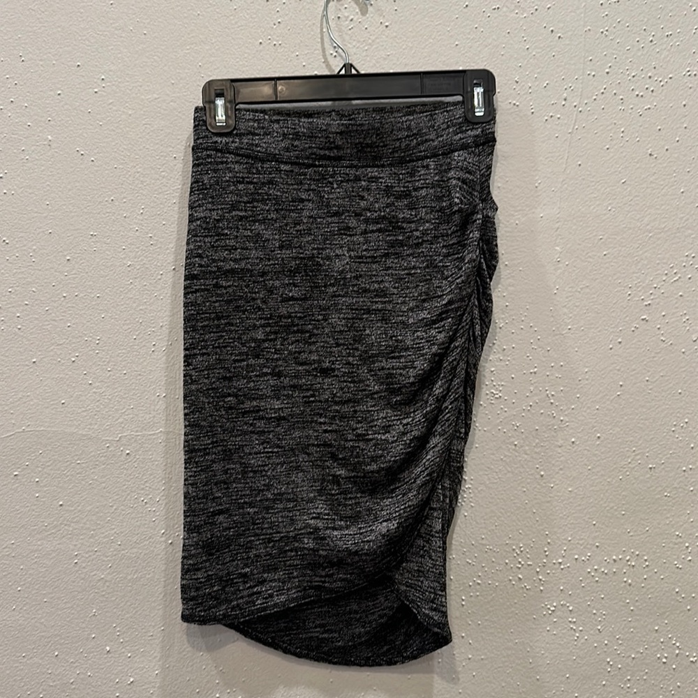 Black distressed aritzia rouched and scalloped midi tigh skirt